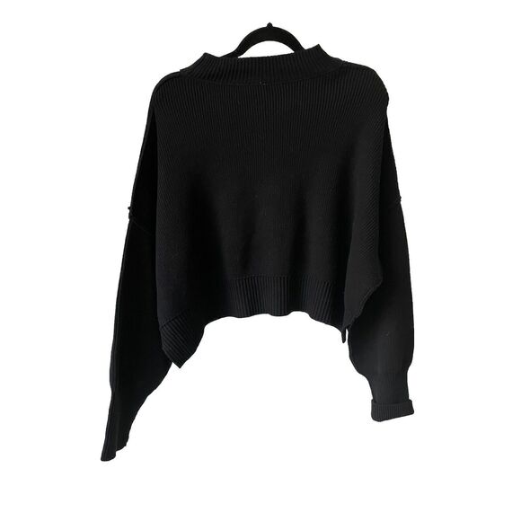 New Free People Easy Street Cropped Pullover Oversized Sweater Black Size Medium - Picture 6 of 6